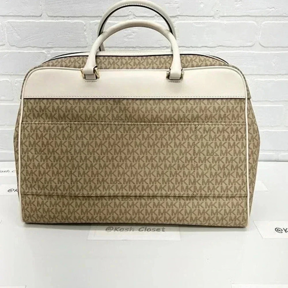 Michael Kors Weekender Travel Bag Top Zip Large Jet Set Girls Travel Light Cream - Picture 5 of 11